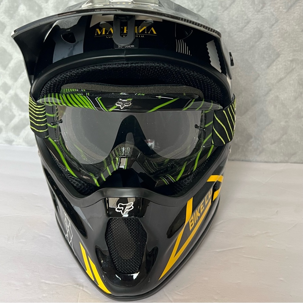 Fox Racing Rampage Head Helmet Off Road Black and Yellow with Goggles Size S